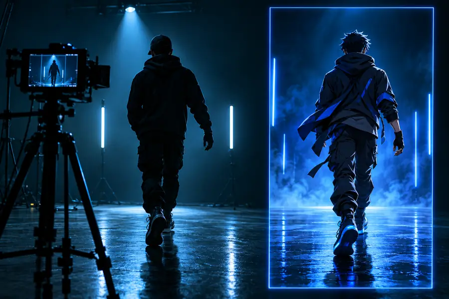 Camera-oriented review visual showing a physical production perspective